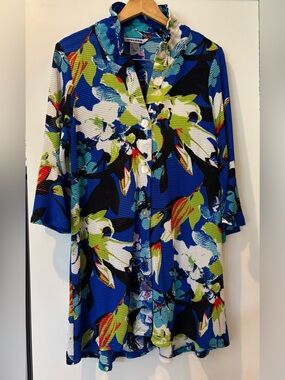 Nygard tropical printed mesh long cardigan size M new without tags!